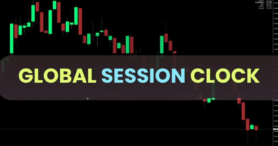 Global Session Clock Indicator for MT4 showing live Sydney, Tokyo, London, and New York trading sessions