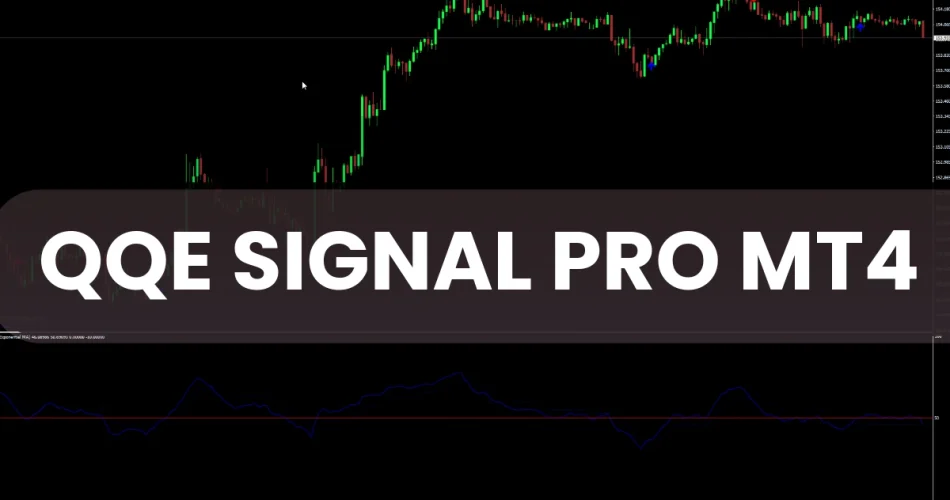 QQE Pro Signal Indicator MT4 chart showing buy and sell arrow signals with QQE histogram and trend bars